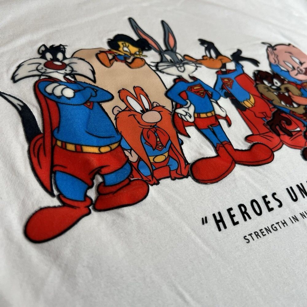 Looney Tunes Superman T Shirt Men Size 2XL White WB 100 Years Heroes Unite - Picture 8 of 8